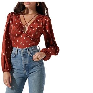 Astr Rust Blouse with White Dots